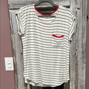 Papermoon Black and White Striped Top with Red Trim